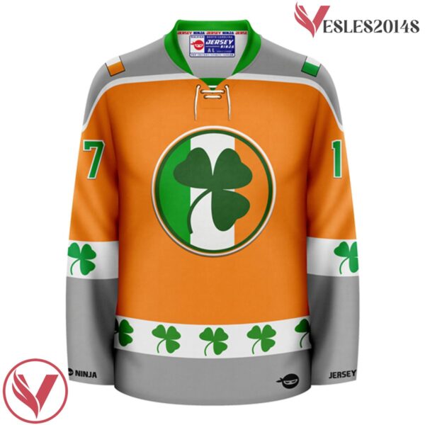 Orange St Patrick's Day Irish Shamrock Holiday Hockey Jersey - Vesles2014S 2