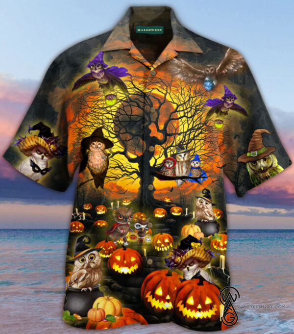 Owl And Pumpkin Halloween Full Printing Hawaiian Shirt Funny Hawaiian Beach Gift Casual Shirt Vesles2014S