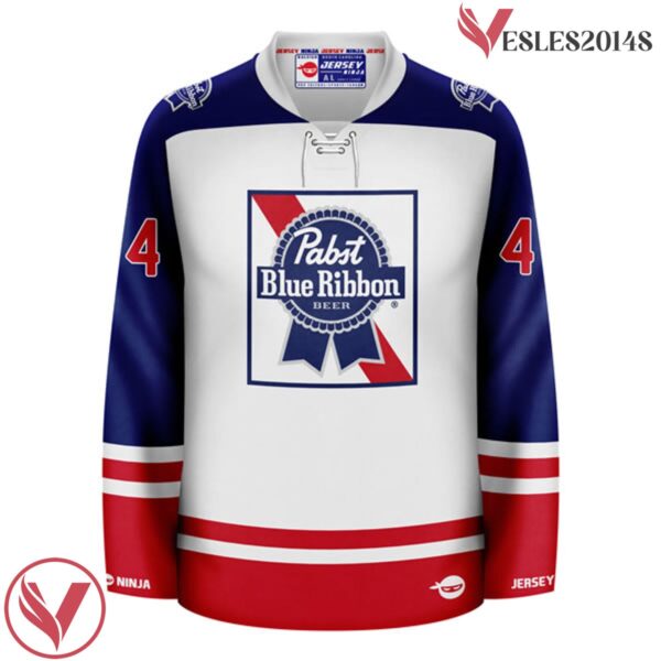 Pabst Blue RIbbon Primary White Hockey Jersey - Vesles2014S 2