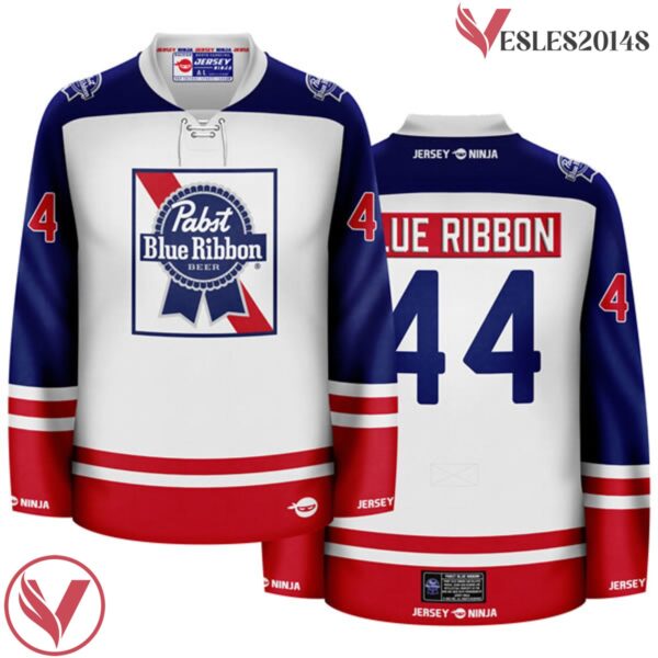 Pabst Blue RIbbon Primary White Hockey Jersey - Vesles2014S