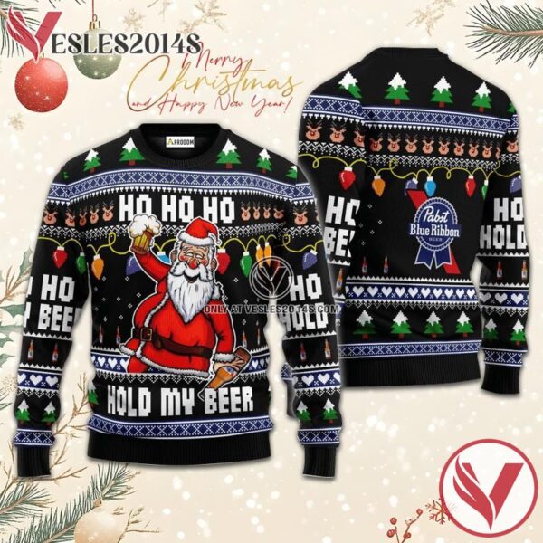 Pabst Blue Ribbon Black Hold My Beer Ugly Sweater, Unique Winter Outfits For Fans - Vesles2014S  1