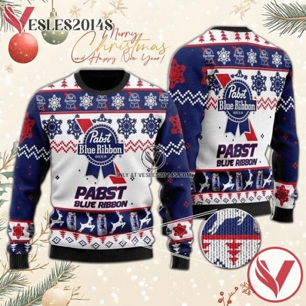 Pabst Blue Ribbon Christmas Sweater, Unique Winter Outfits For Fans - Vesles2014S  1