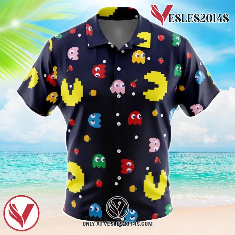 Pac Man Pattern Hawaiian Button Up Shirt, Perfect Gifts For Anime Lovers - Vesles2014S