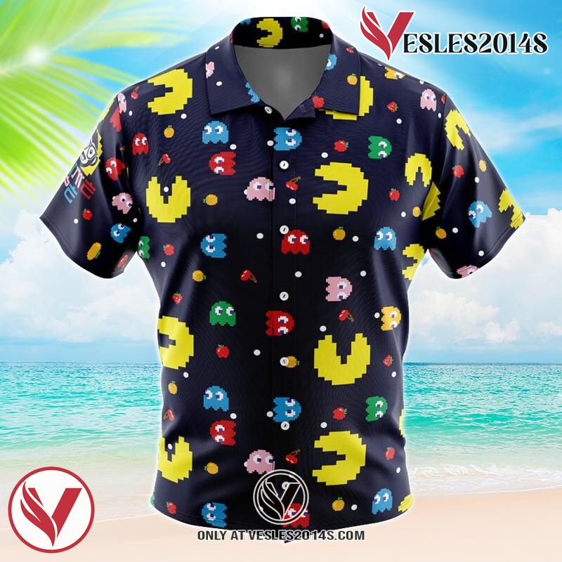 PacMan Hawaiian Button Up Shirt, Perfect Gifts For Anime Lovers - Vesles2014S