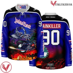 Painkiller Motobike Art Judas Priest Blue Hockey Jersey - Vesles2014S 2