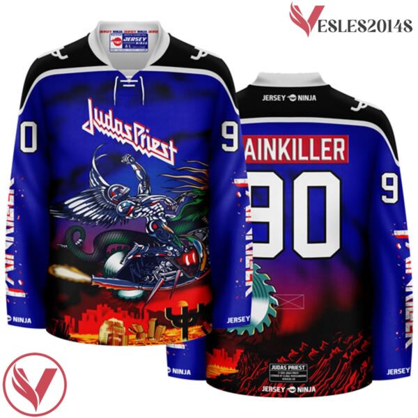 Painkiller Motobike Art Judas Priest Blue Hockey Jersey - Vesles2014S 2