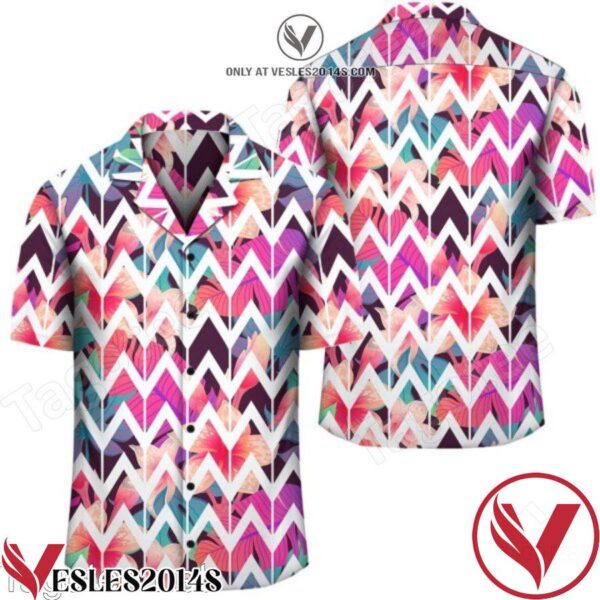 Palm Foliage On Striped Zigzag Hawaiian Shirt, Unique Gifts For Friends - Vesles2014S 1