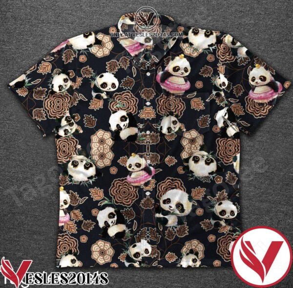 Panda Flower Brown Pattern Black Hawaiian Shirt, Unique Gifts For Friends - Vesles2014S 1