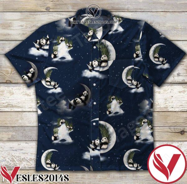 Panda On The Moon Navy Hawaiian Shirt, Unique Gifts For Friends - Vesles2014S 1