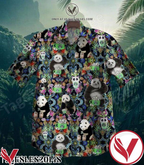 Panda With Starbucks Flower Hawaiian Shirt, Unique Gifts For Friends - Vesles2014S 1