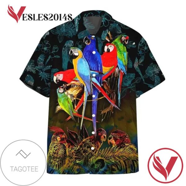 Parrot Hawaiian II Graphic Print Short Sleeve Hawaiian Casual Shirt Vesles2014S 1