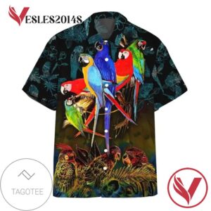 Parrot Hawaiian II Graphic Print Short Sleeve Hawaiian Casual Shirt Vesles2014S
