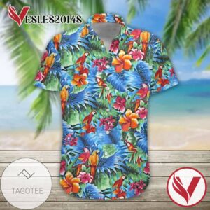 Parrot Hawaiian III Graphic Print Short Sleeve Hawaiian Casual Shirt Vesles2014S