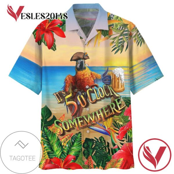 Parrot It's 5 O'clock Somewhere Print Short Sleeve Hawaiian Casual Shirt Vesles2014S 1