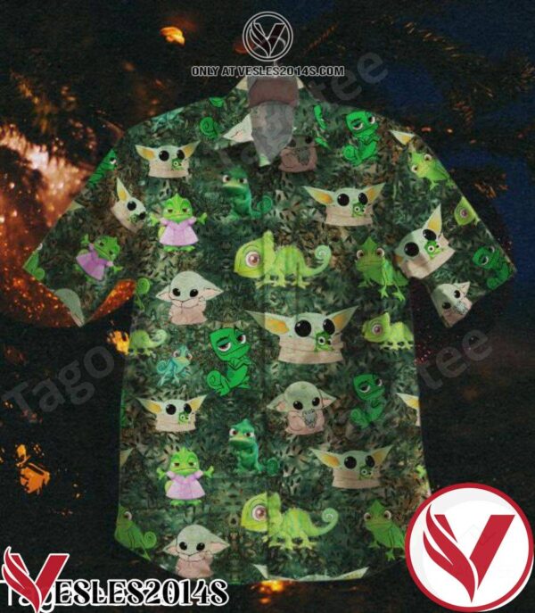 Pascal Tangled And Baby Yoda Green Hawaiian Shirt, Unique Gifts For Friends - Vesles2014S 1