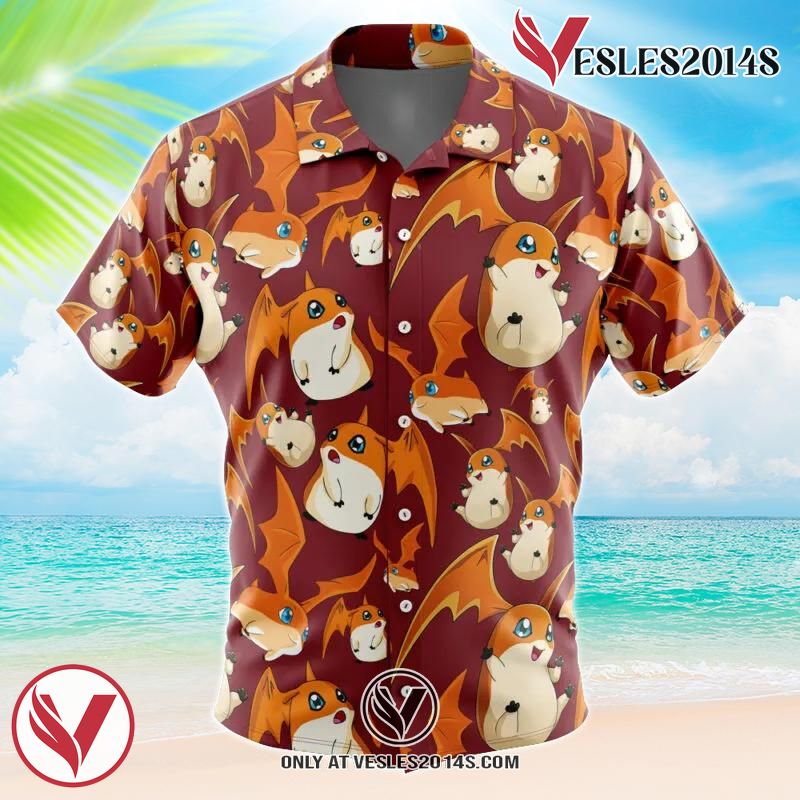Patamon Digimon Hawaiian Button Up Shirt, Perfect Gifts For Anime Lovers - Vesles2014S