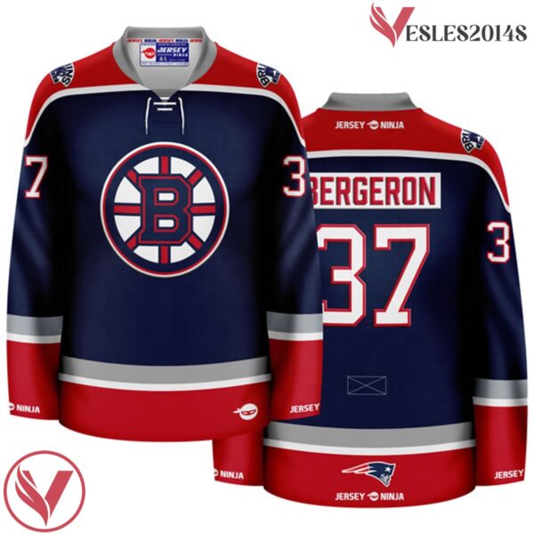 Patrice Bergeron 37 Boston Bruins Patriots Blue Hockey Jersey, Gifts For Ice Hockey Fans - Vesles2014S 3