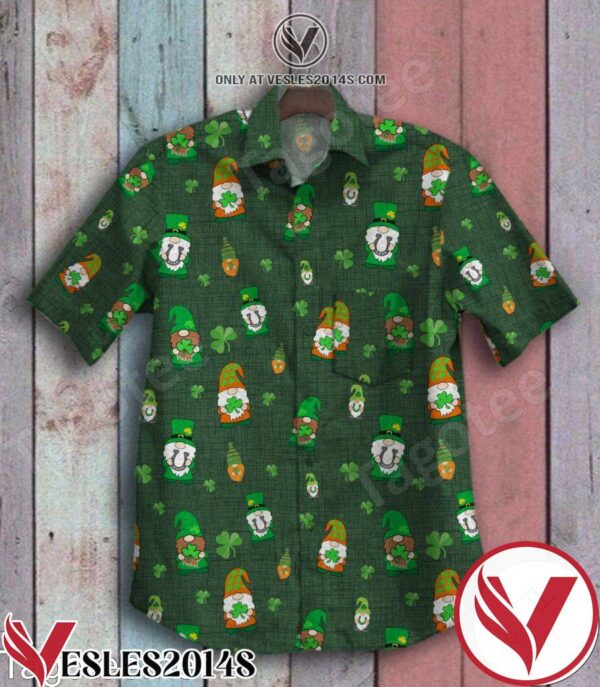 Patrick’s Day Gnome Embroidery And Clover Green Hawaiian Shirt, Unique Gifts For Friends - Vesles2014S 1