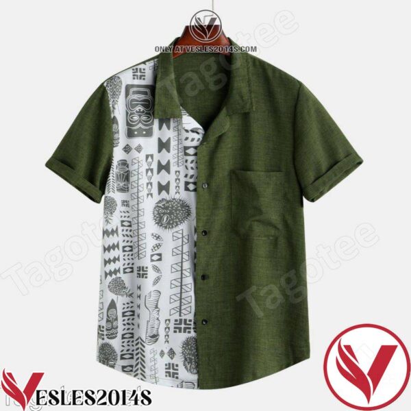 Pattern Chest Pocket Patchwork Green Hawaiian Shirt, Unique Gifts For Friends - Vesles2014S 1