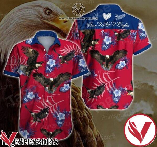 Peace Love Eagle Blue Floral Hawaiian Shirt, Unique Gifts For Friends - Vesles2014S 1