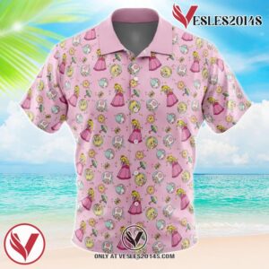 Peach Pattern Mario Bros Hawaiian Button Up Shirt, Perfect Gifts For Anime Lovers - Vesles2014S 1