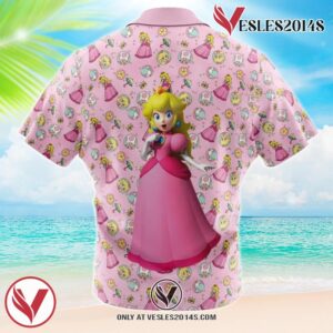 Peach Pattern Mario Bros Hawaiian Button Up Shirt, Perfect Gifts For Anime Lovers - Vesles2014S