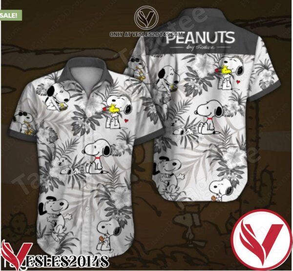 Peanuts Snoopy Grey Tropical Floral White Hawaiian Shirt, Unique Gifts For Friends - Vesles2014S 1