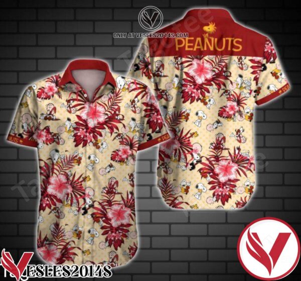 Peanuts Snoopy Red Tropical Floral Yellow Hawaiian Shirt, Unique Gifts For Friends - Vesles2014S 1