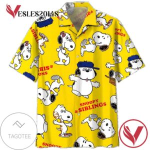 Peanuts snoopy siblings Print Short Sleeve Hawaiian Casual Shirt Vesles2014S 1