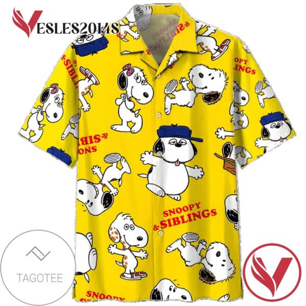 Peanuts snoopy siblings Print Short Sleeve Hawaiian Casual Shirt Vesles2014S