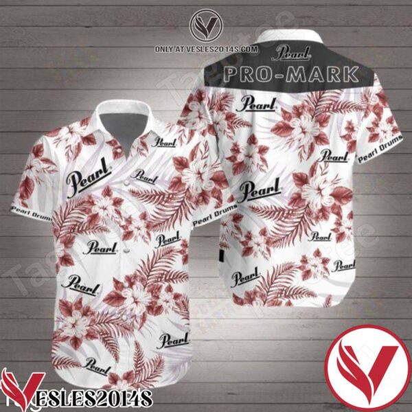Pearl Drums Pro Mark Wine Red Tropical Floral White Hawaiian Shirt, Unique Gifts For Friends - Vesles2014S 1
