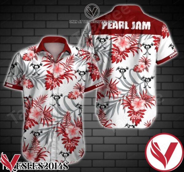 Pearl Jam Red Tropical Floral White Hawaiian Shirt, Unique Gifts For Friends - Vesles2014S 1