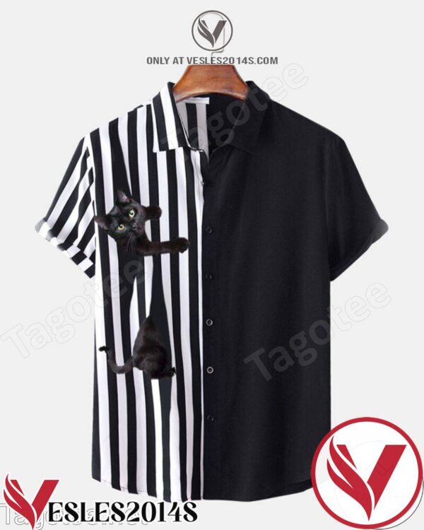Peeking Cat Black Striped Hawaiian Shirt, Unique Gifts For Friends - Vesles2014S 1