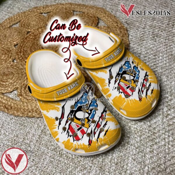 Penguins Personalized PPenguins Hockey Ripped American Flag Clog Shoes, Unique Gift From  Vesles2014S