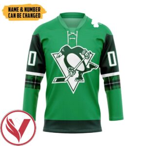 Penguins St. Patrick's Day Custom Name Custom Number Hockey Jersey, Trending Gifts For Fans - Vesles2014s