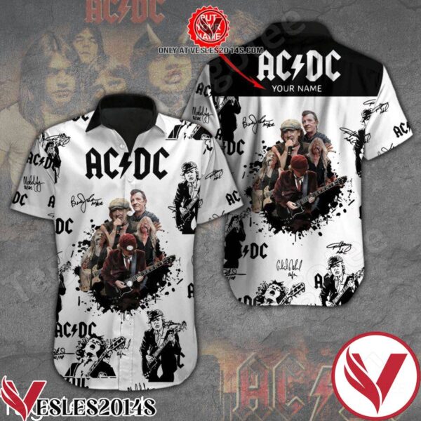 Personalized ACDC Rock Band Signatures White Black Hawaiian Shirt And Short, Unique Gifts For Friends - Vesles2014S 1