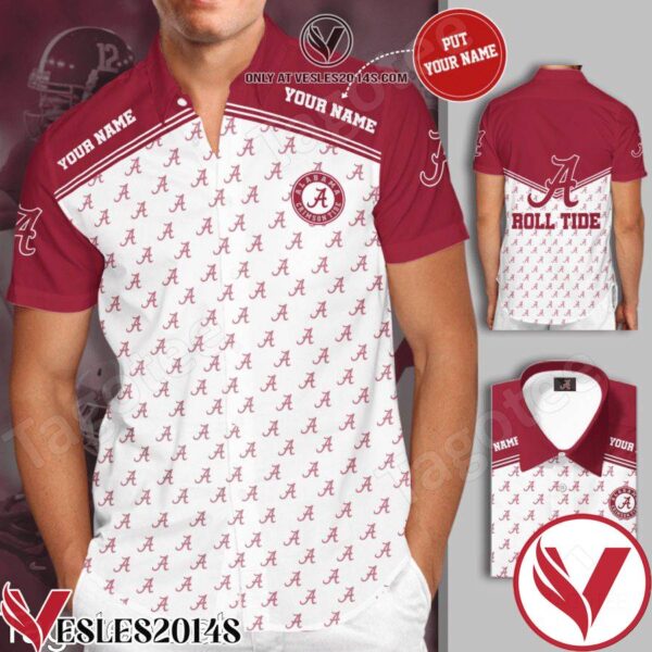 Personalized Alabama Crimson Tide Logo White Red Hawaiian Shirt And Short, Unique Gifts For Friends - Vesles2014S 1