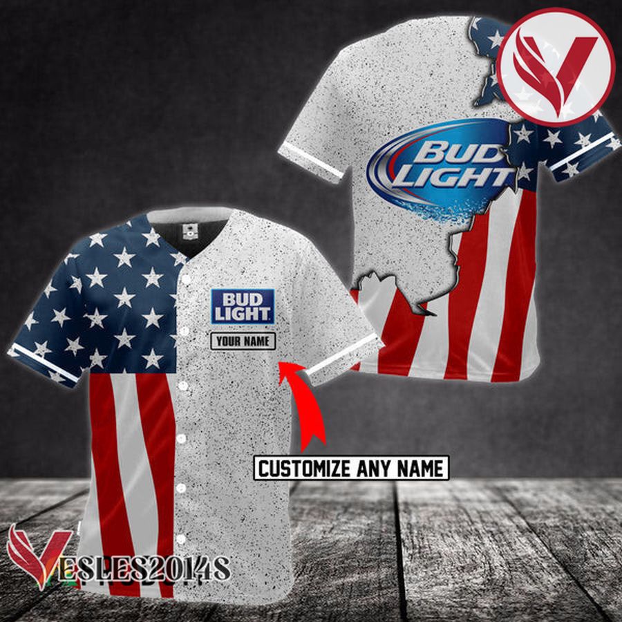 Personalized American Flag Bud Light Baseball Jersey, Perfect Gifts For Fans - Vesles2014S