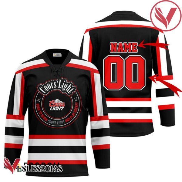 Personalized Black Born To Drink Coors Light and Play Hockey Jersey - Vesles2014S