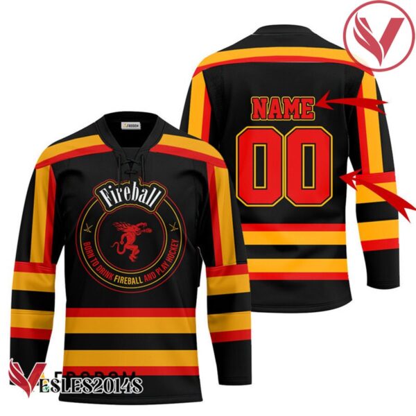 Personalized Black Born To Drink Fireball Whiskey and Play Hockey Jersey - Vesles2014S