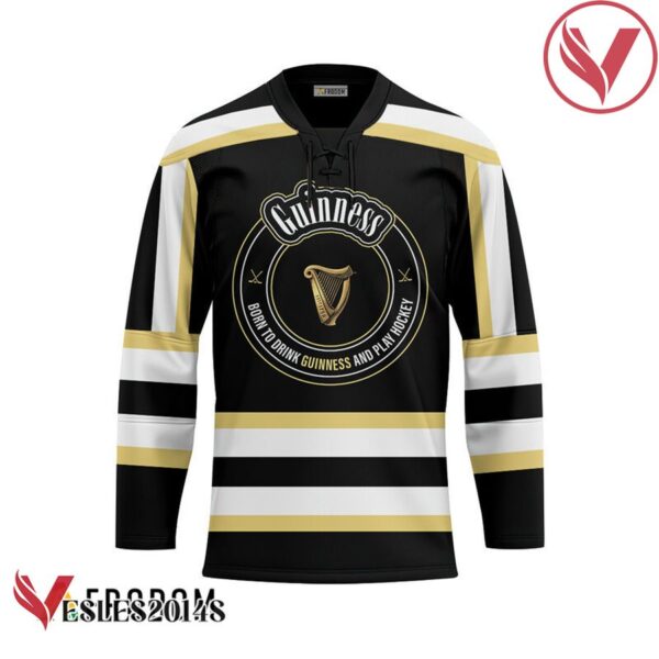 Personalized Black Born To Drink Guinness Beer and Play Hockey Jersey - Vesles2014S 1