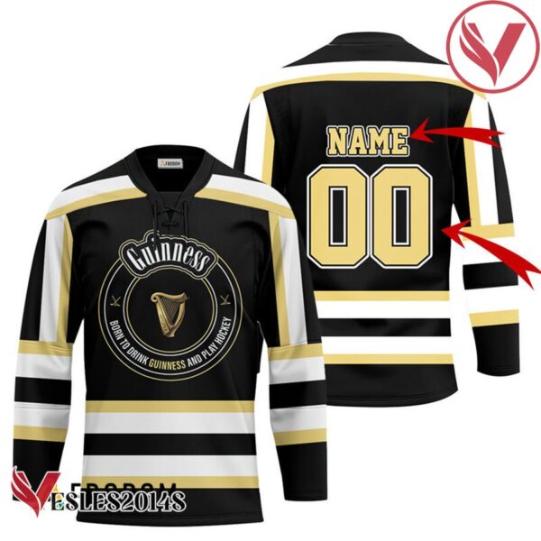 Personalized Black Born To Drink Guinness Beer and Play Hockey Jersey - Vesles2014S