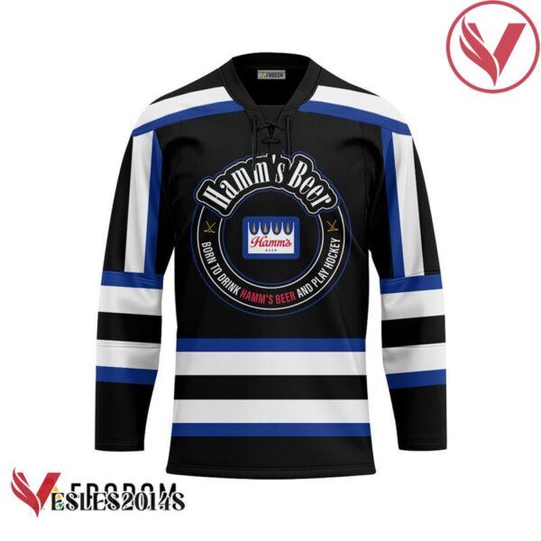 Personalized Black Born To Drink Hamm's Beer and Play Hockey Jersey - Vesles2014S 1