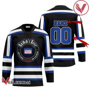 Personalized Black Born To Drink Hamm's Beer and Play Hockey Jersey - Vesles2014S