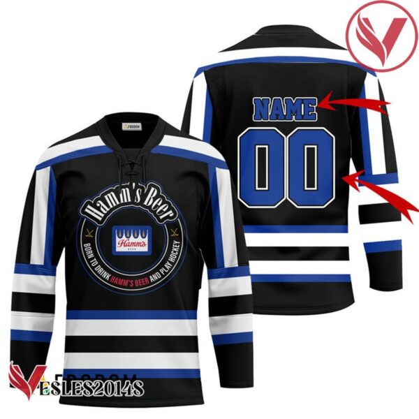 Personalized Black Born To Drink Hamm's Beer and Play Hockey Jersey - Vesles2014S