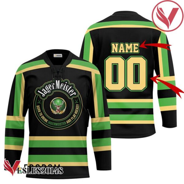 Personalized Black Born To Drink Jagermeister and Play Hockey Jersey - Vesles2014S