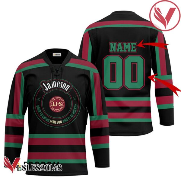 Personalized Black Born To Drink Jameson and Play Hockey Jersey - Vesles2014S