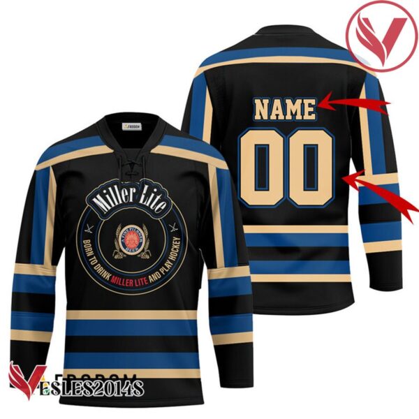 Personalized Black Born To Drink Miller Lite and Play Hockey Jersey - Vesles2014S