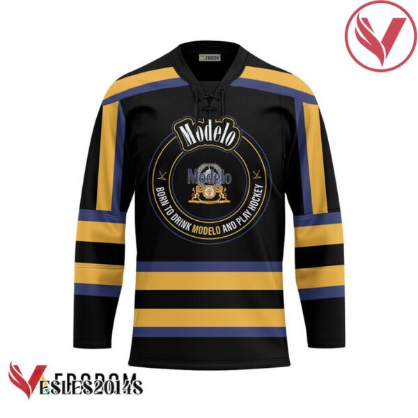 Personalized Black Born To Drink Modelo Beer and Play Hockey Jersey - Vesles2014S 1