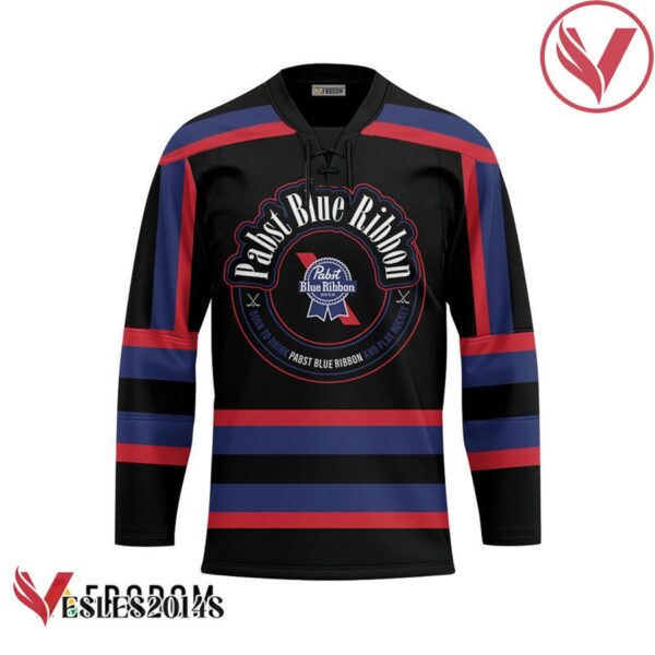 Personalized Black Born To Drink Pabst Blue Ribbon and Play Hockey Jersey - Vesles2014S 1